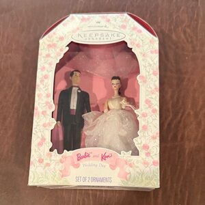 Hallmark Keepsake Barbie and Ken Wedding Ornaments - Pink and White